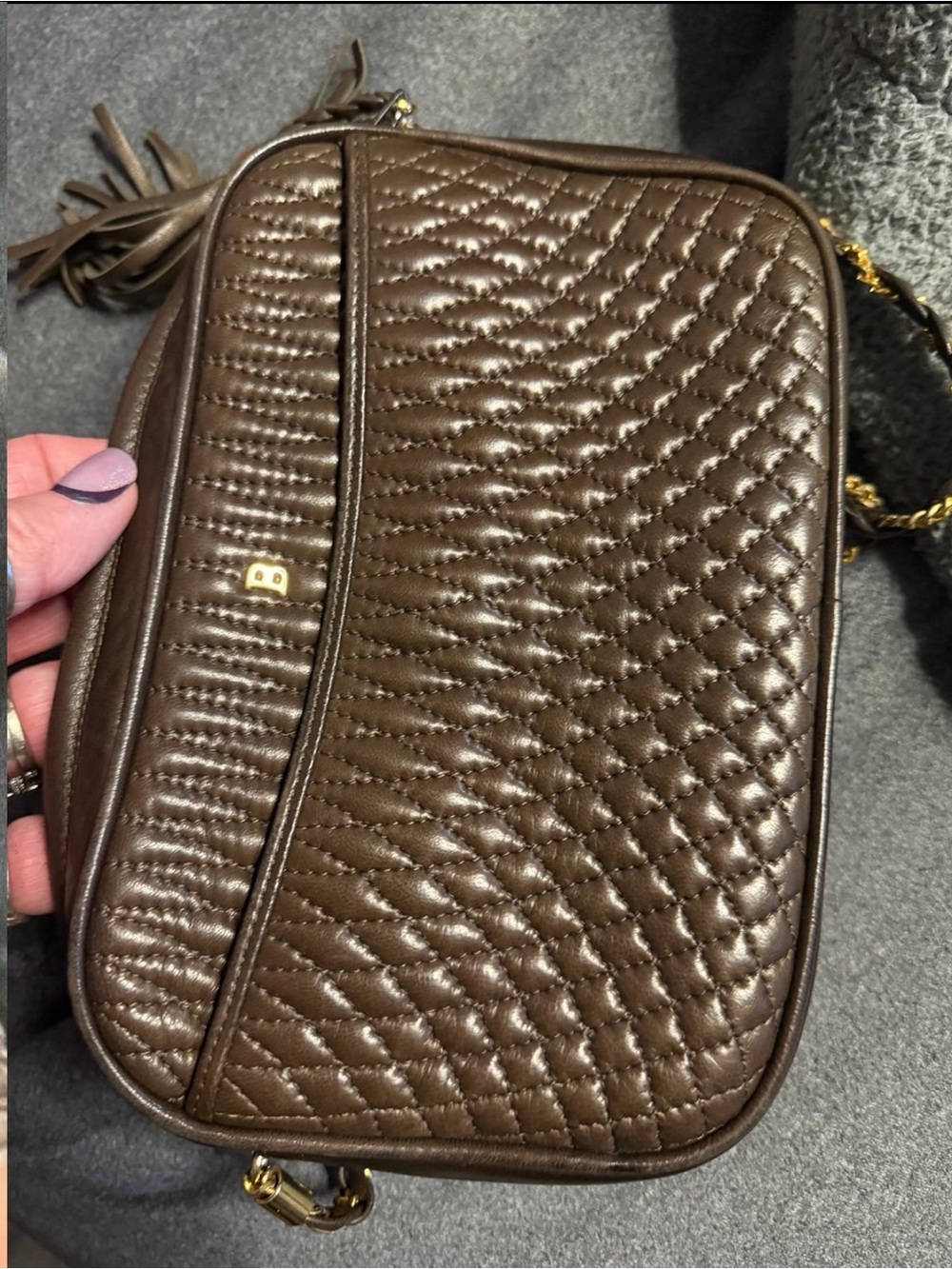 Quilted Brown Leather Crossbody Bag by
